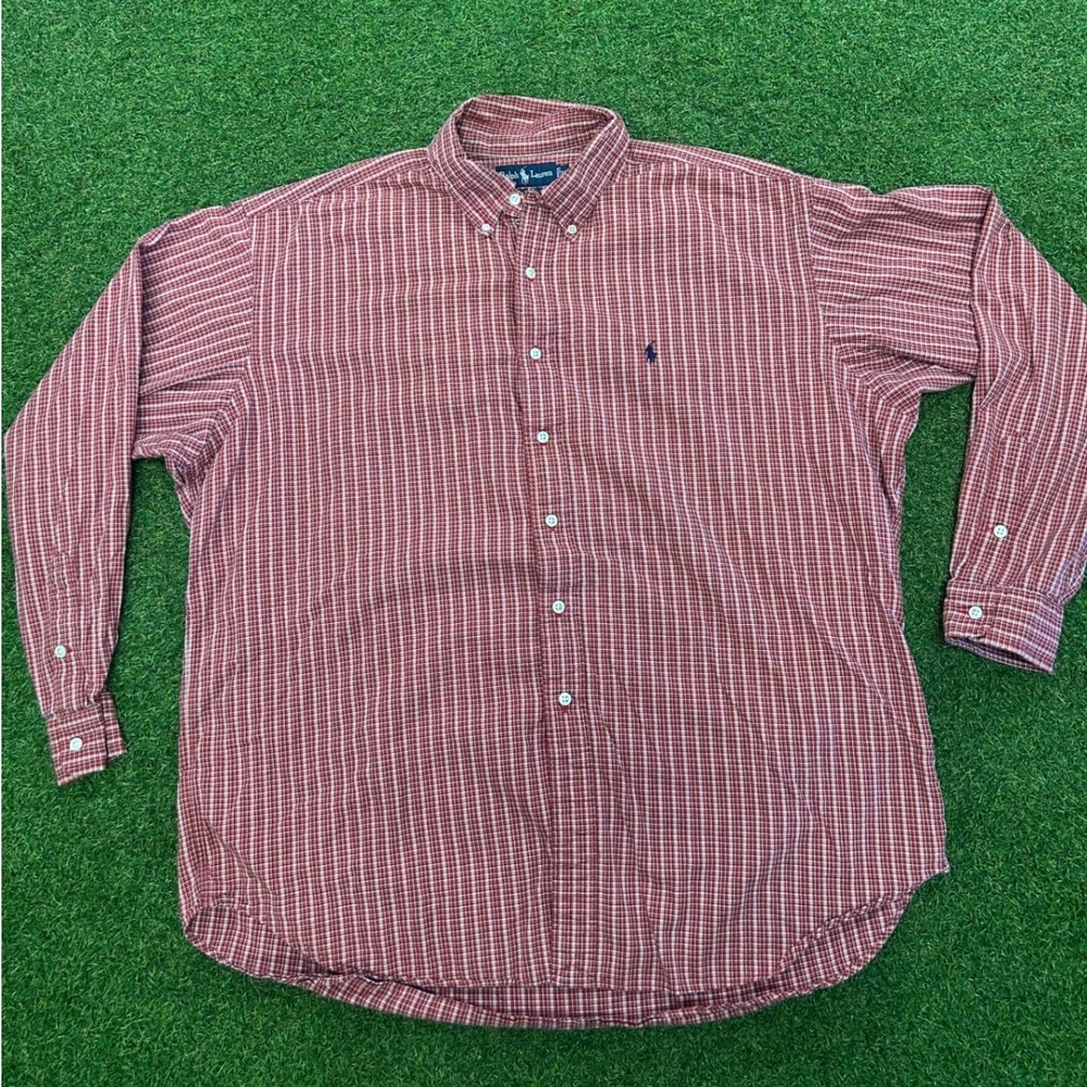 Polo Ralph Lauren Blake Shirt Mens XL Red White Check Plaid Long Sleeve Cotton